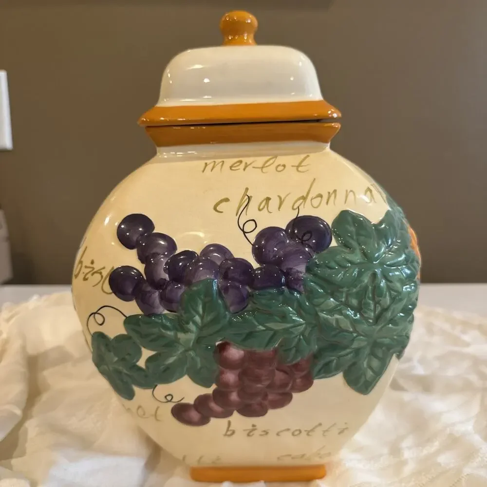 Handmade for Nonni's 12” Tuscan Grape Vine Biscotti/Cookie Jar